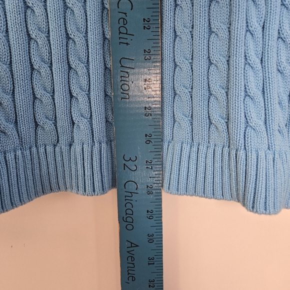 L.L. Bean Sweater Vest Size 1X Powder Blue Cable Knit Cotton Unisex Twee Cottage - Picture 8 of 10